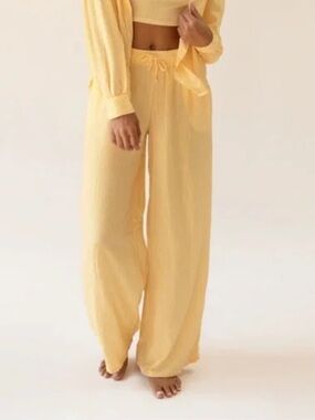 Dippin' Daisy's stripped Pale Yellow Wide-Leg Drawstring Pants / cover up
